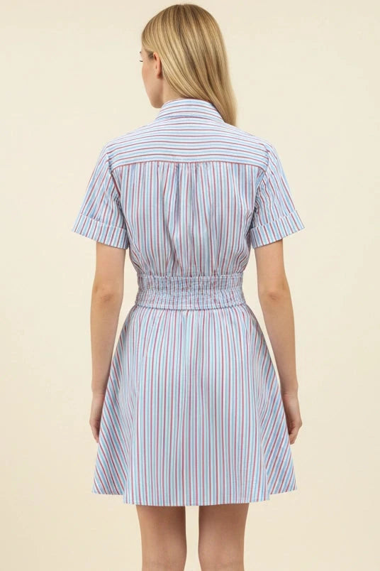 Striped A-Line Button Down Mini Dress Womens Dress Pinch 