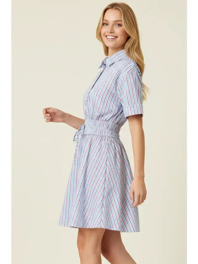 Striped A-Line Button Down Mini Dress Womens Dress Pinch 