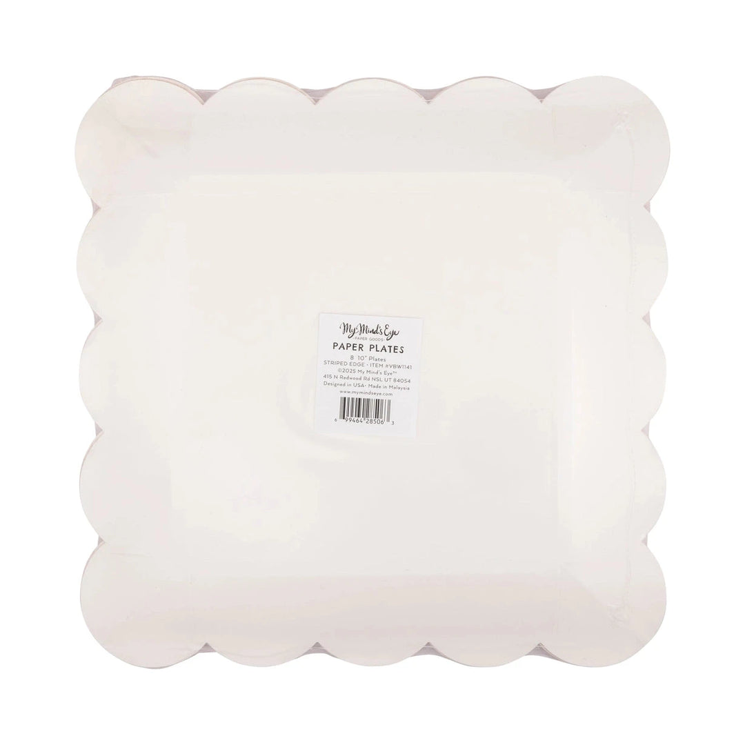 Striped Edge Scalloped Square Plate - 8 Count Paper Plates My Mind's Eye 