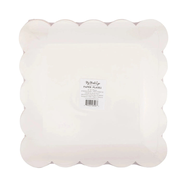 Striped Edge Scalloped Square Plate - 8 Count Paper Plates My Mind's Eye 