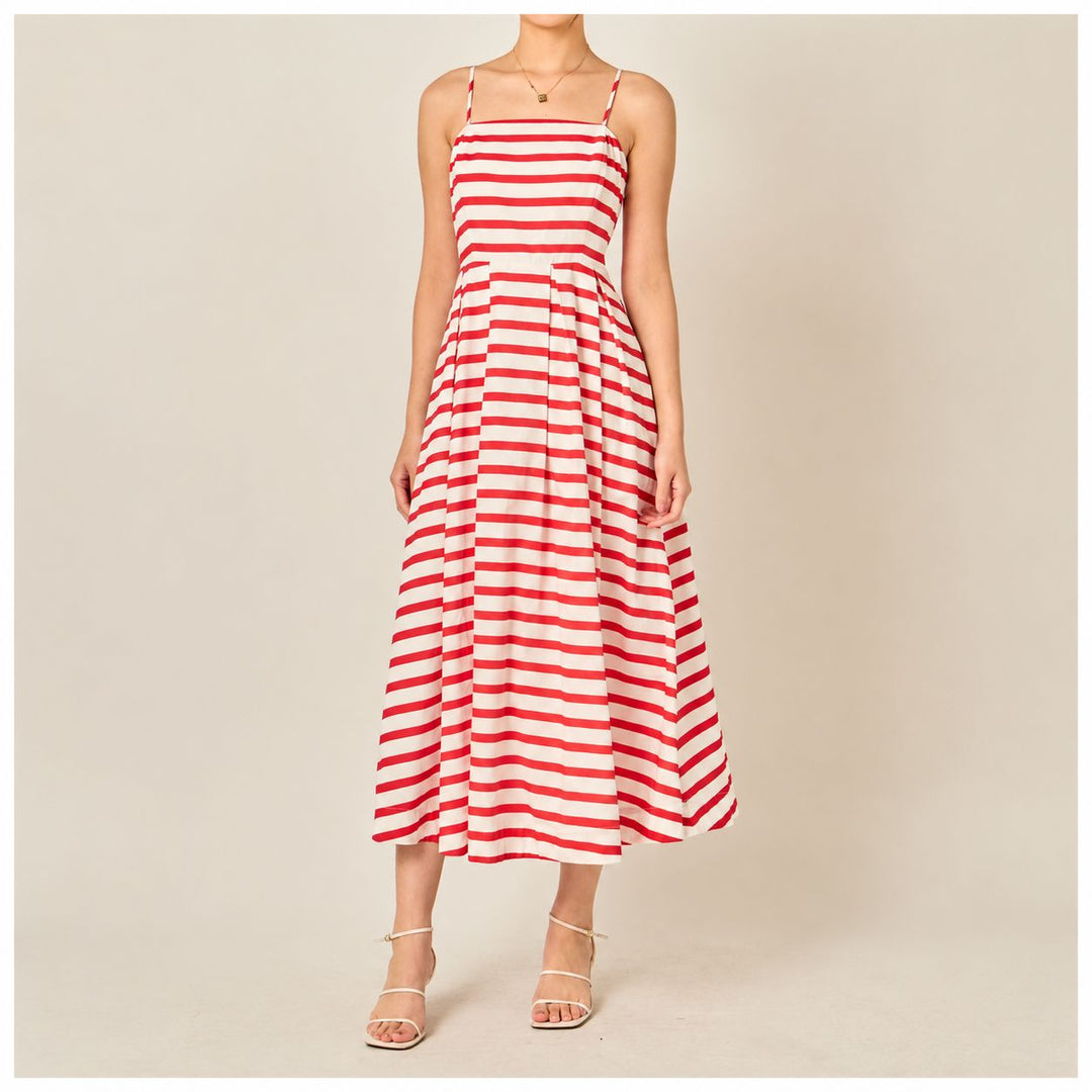 Striped Midi Smocked Back Dress Womens Dress English Factory 
