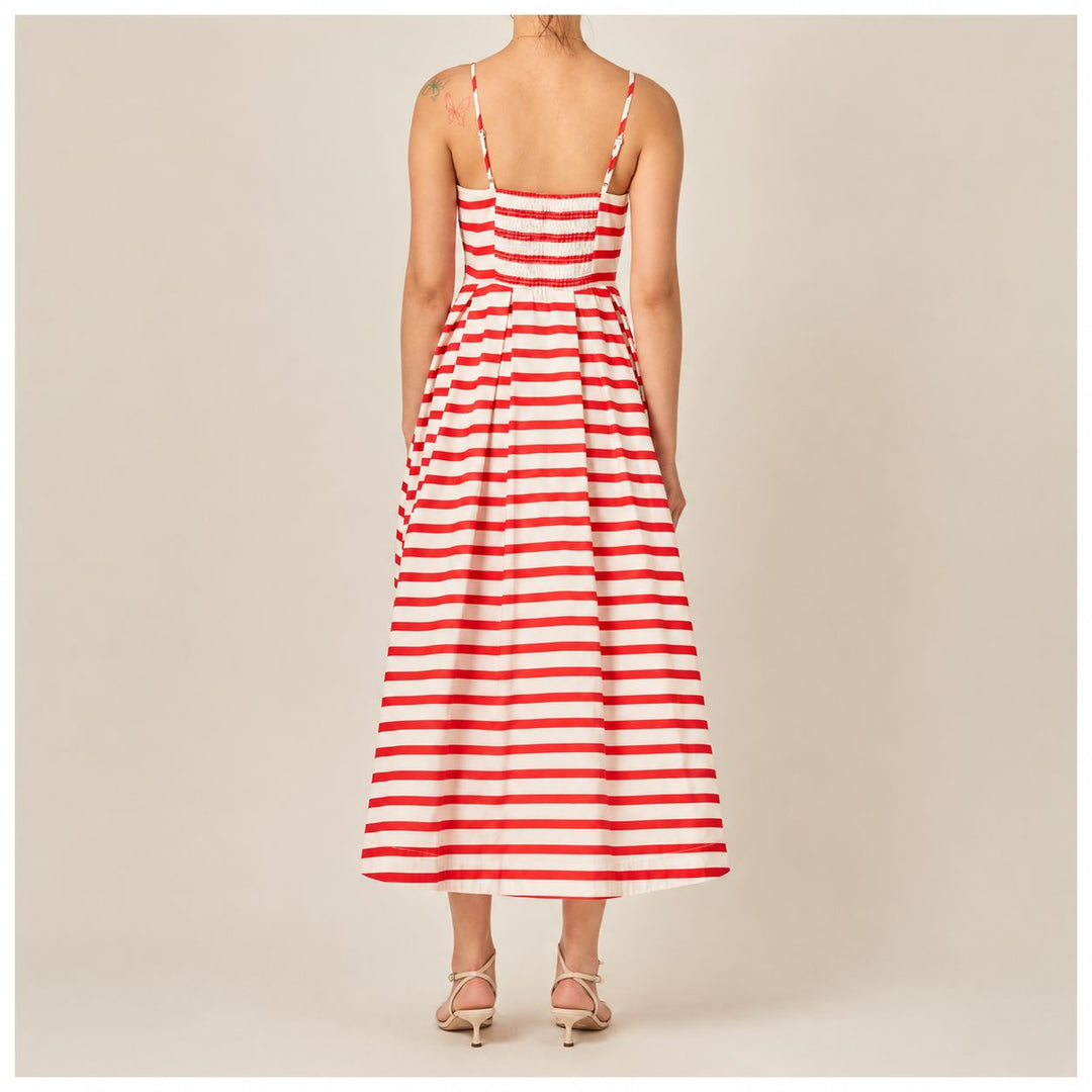 Striped Midi Smocked Back Dress Womens Dress English Factory 