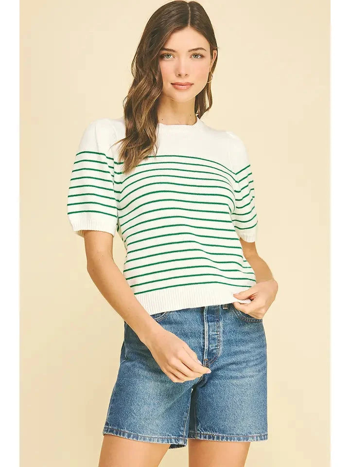 Striped Short Sleeve Sweater - Green Womens Shirt Pinch 