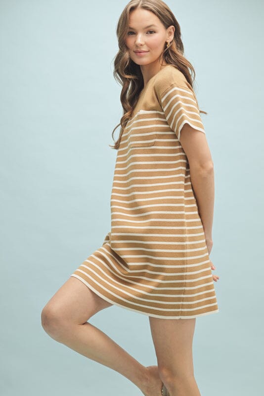 Striped Sweater Dress - Camel and Off White Womens Dress WishList 