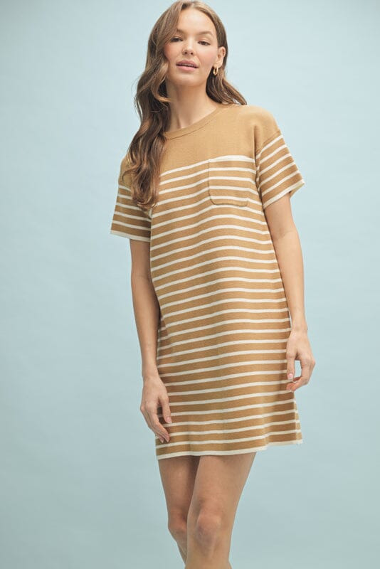 Striped Sweater Dress - Camel and Off White Womens Dress WishList 