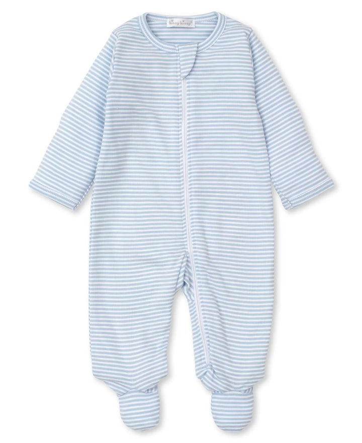 Striped Zipper Footie - Light Blue Boy Footie Kissy Kissy 
