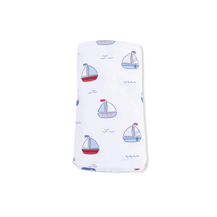 Swaddle Blanket - Bubbly Sailboats Blue Baby Blanket Angel Dear 