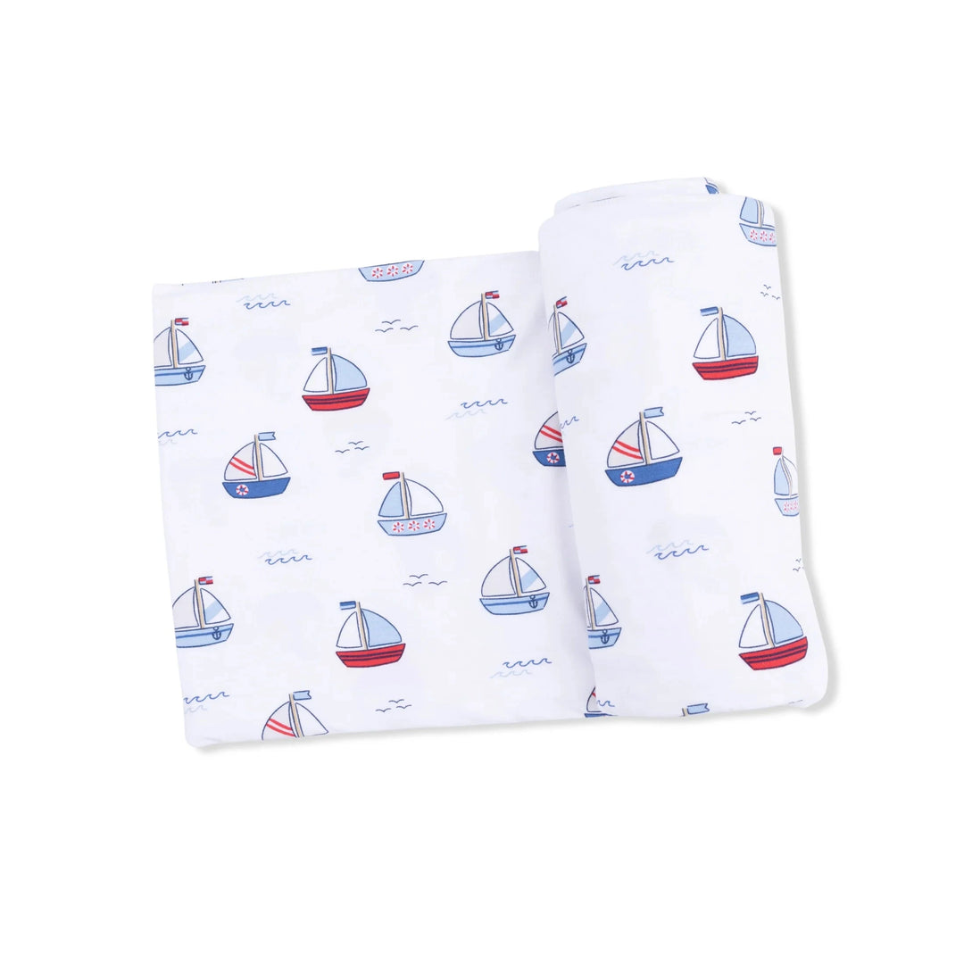Swaddle Blanket - Bubbly Sailboats Blue Baby Blanket Angel Dear 