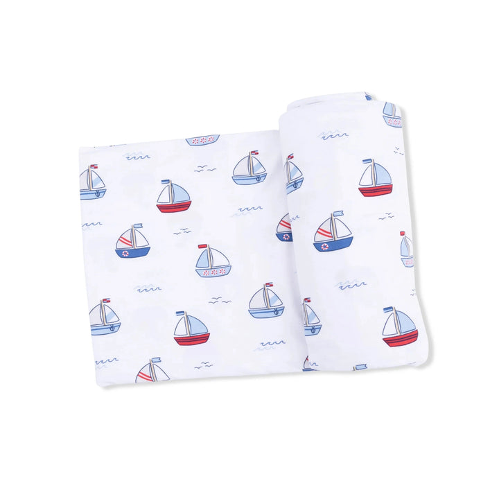 Swaddle Blanket - Bubbly Sailboats Blue Baby Blanket Angel Dear 