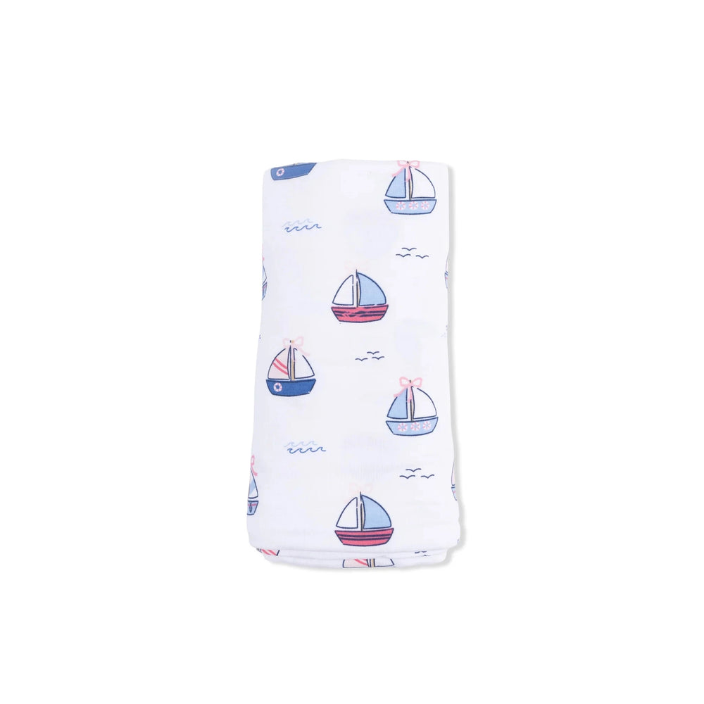 Swaddle Blanket - Bubbly Sailboats Pink Baby Blanket Angel Dear 
