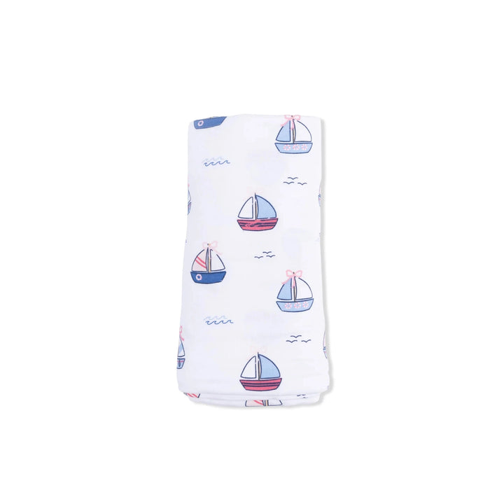 Swaddle Blanket - Bubbly Sailboats Pink Baby Blanket Angel Dear 