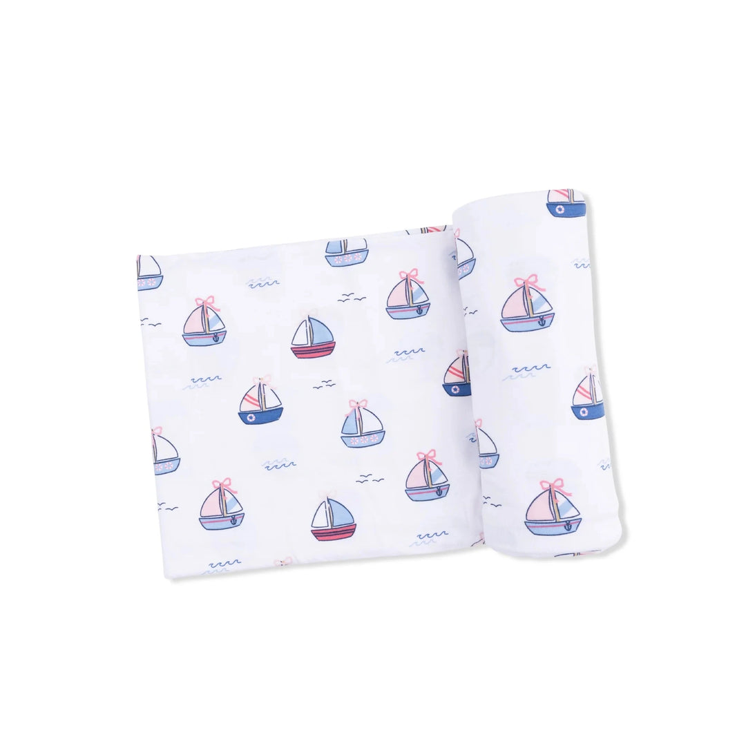 Swaddle Blanket - Bubbly Sailboats Pink Baby Blanket Angel Dear 