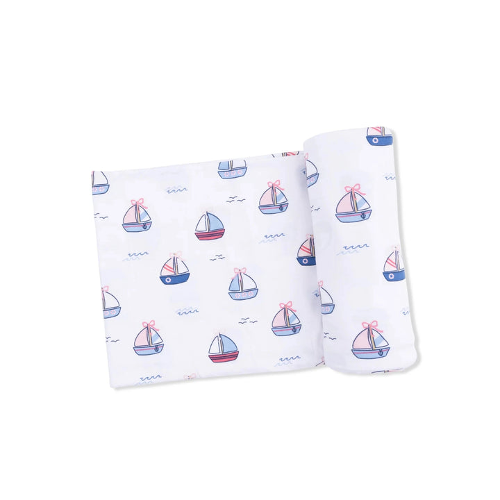 Swaddle Blanket - Bubbly Sailboats Pink Baby Blanket Angel Dear 