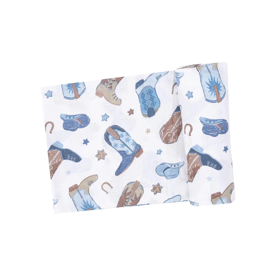 Swaddle Blanket - Cowboy Boots in Blue Baby Blanket Angel Dear 