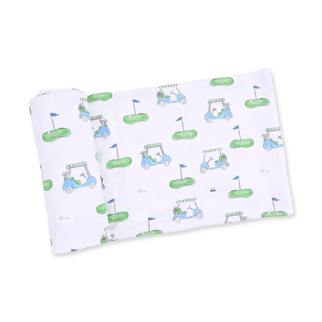 Swaddle Blanket - Golf Carts Blue Baby Blanket Angel Dear 