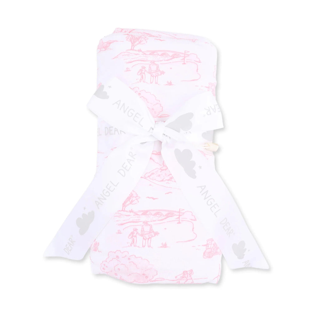 Swaddle Blanket - Golf Toile Pink Baby Blanket Angel Dear 