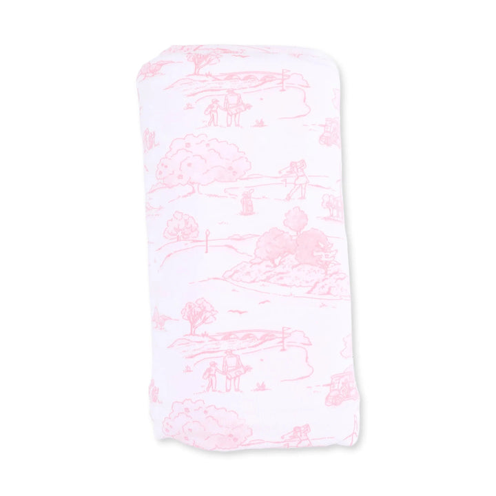 Swaddle Blanket - Golf Toile Pink Baby Blanket Angel Dear 
