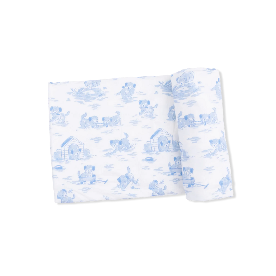 Swaddle Blanket - Puppy Toile Blue Baby Blanket Angel Dear 