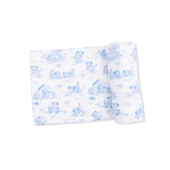Swaddle Blanket - Puppy Toile Blue Baby Blanket Angel Dear 