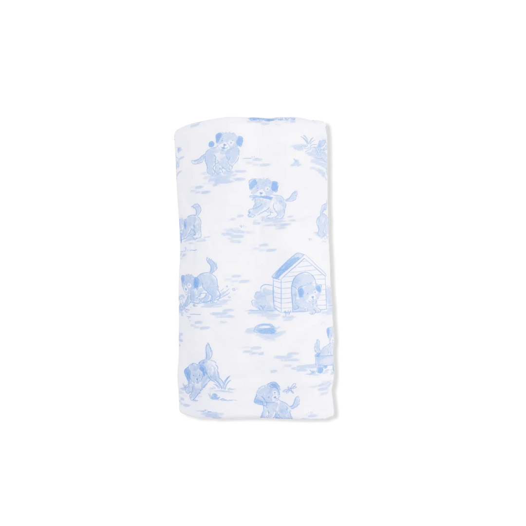 Swaddle Blanket - Puppy Toile Blue Baby Blanket Angel Dear 