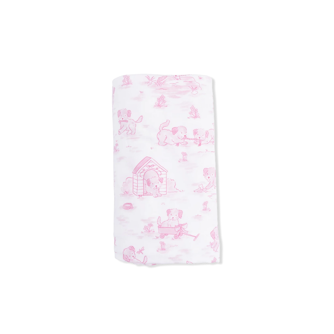 Swaddle Blanket - Puppy Toile Pink Baby Blanket Angel Dear 