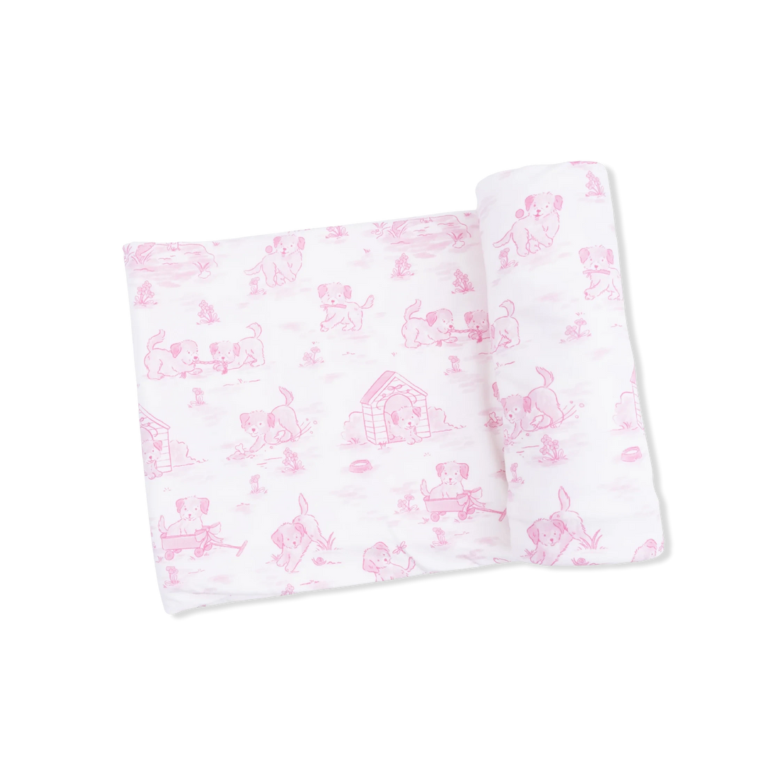 Swaddle Blanket - Puppy Toile Pink Baby Blanket Angel Dear 