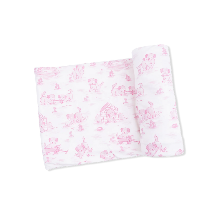 Swaddle Blanket - Puppy Toile Pink Baby Blanket Angel Dear 