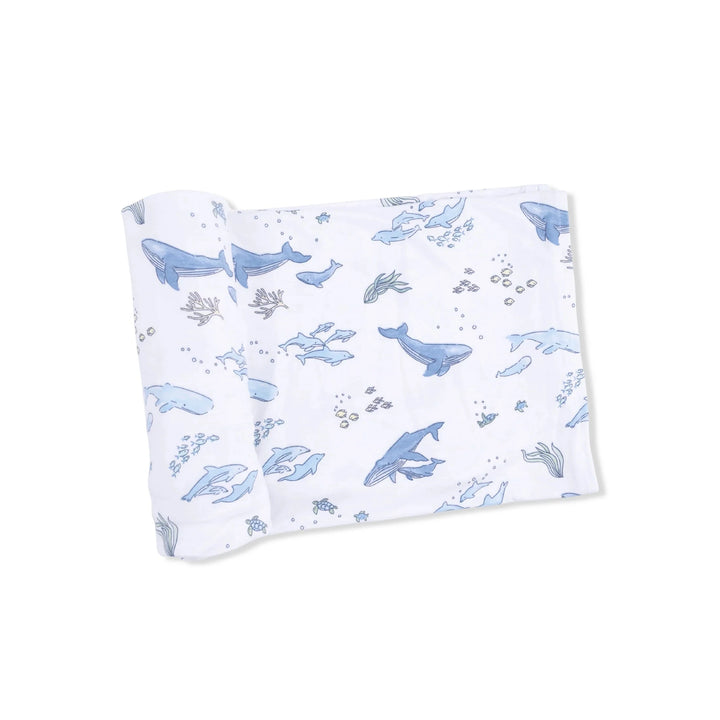 Swaddle Blanket - Watercolor Blue Whales Baby Blanket Angel Dear 