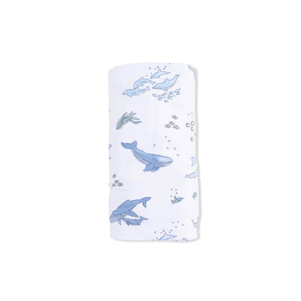 Swaddle Blanket - Watercolor Blue Whales Baby Blanket Angel Dear 