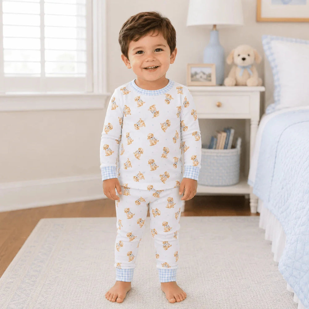 Sweet Golden Long Pajamas - Light Blue Boy Pajamas Magnolia Baby 