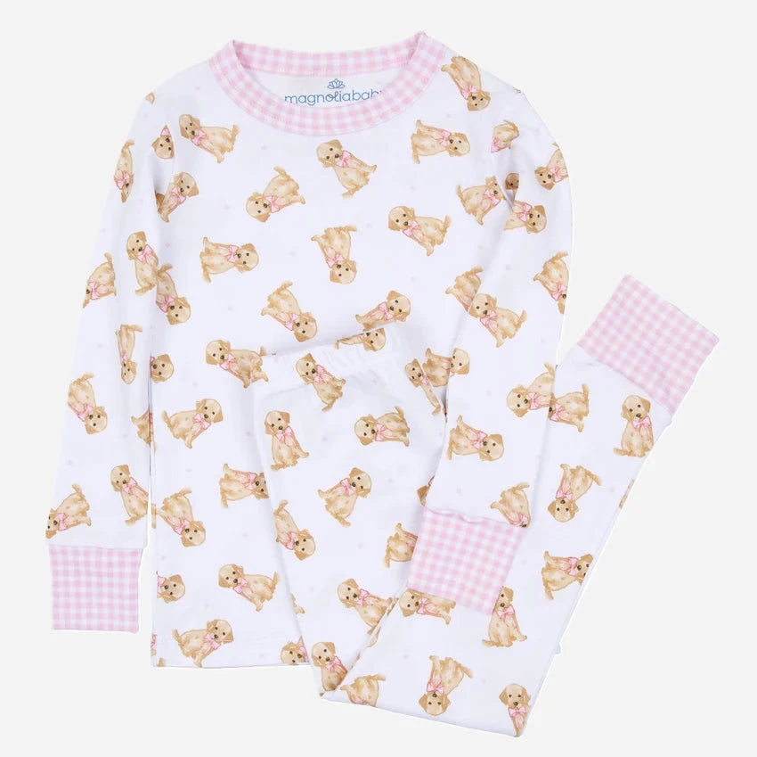 Sweet Golden Long Pajamas - Pink Girl Pajamas Magnolia Baby 