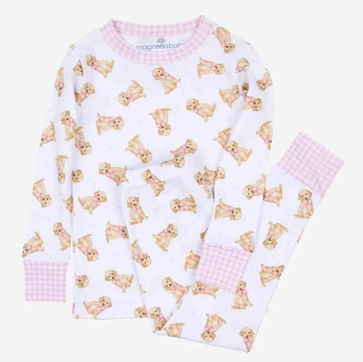 Sweet Golden Long Pajamas - Pink Girl Pajamas Magnolia Baby 