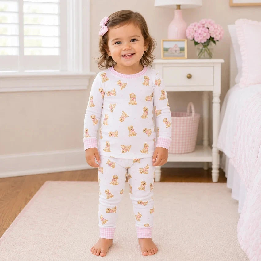 Sweet Golden Long Pajamas - Pink Girl Pajamas Magnolia Baby 