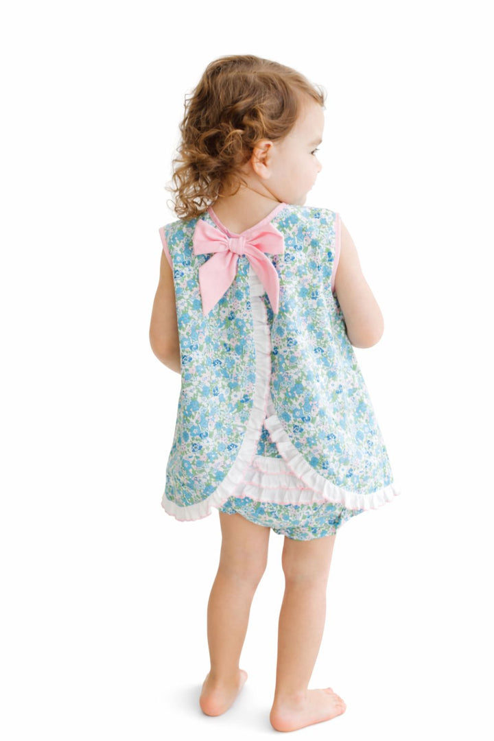 Swing Back Diaper Set - Blue Floral Girl Dress Terry Tots 