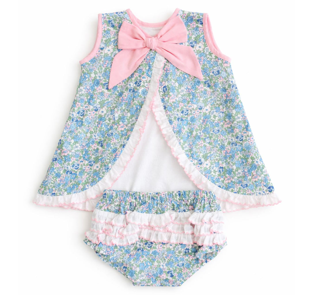 Swing Back Diaper Set - Blue Floral Girl Dress Terry Tots 