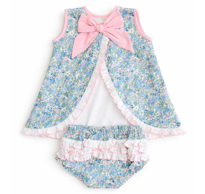 Swing Back Diaper Set - Blue Floral Girl Dress Terry Tots 