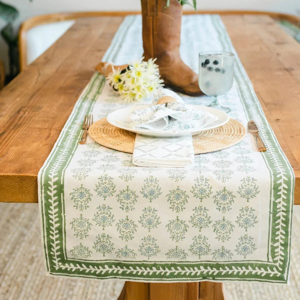 Table Runner- Lotus, Sage & Uniform Blue Table Runner The Mended Company 