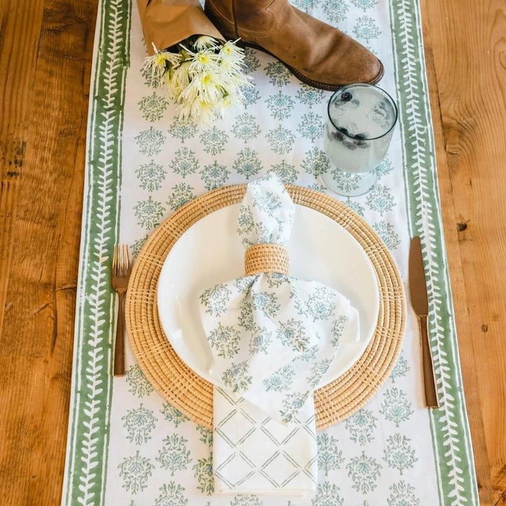Table Runner- Lotus, Sage & Uniform Blue Table Runner The Mended Company 