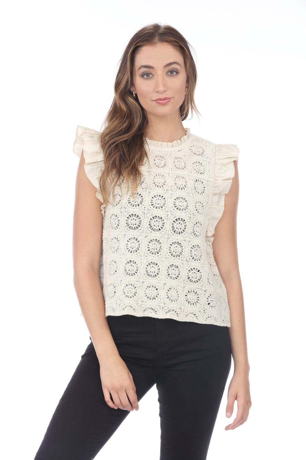 Talia Knit Floral Blouse - Beige Womens Shirt Rain and Rose 
