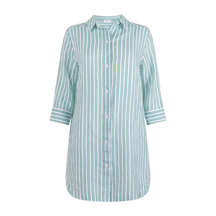 Tamarin Stripe Long Sleeve Button Down Dress Womens Cover Up Minnow 