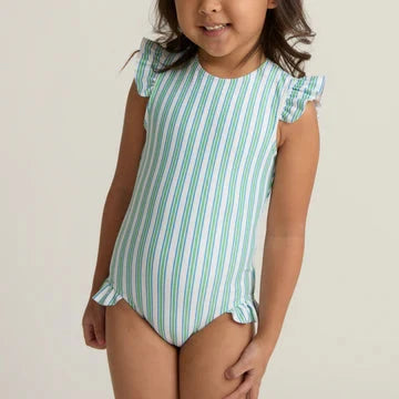 Tamarin Stripe Ruffle Sleeve Swimsuit Girl Bathing Suit Minnow 
