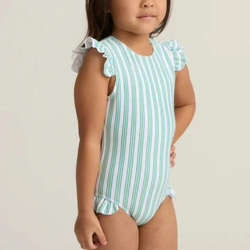 Tamarin Stripe Ruffle Sleeve Swimsuit Girl Bathing Suit Minnow 