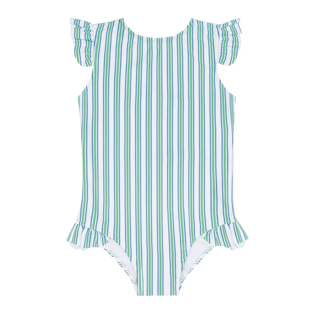 Tamarin Stripe Ruffle Sleeve Swimsuit Girl Bathing Suit Minnow 