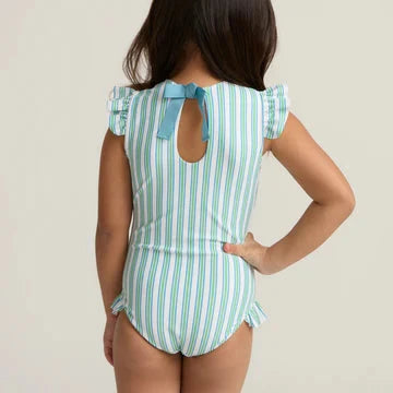 Tamarin Stripe Ruffle Sleeve Swimsuit Girl Bathing Suit Minnow 