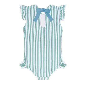 Tamarin Stripe Ruffle Sleeve Swimsuit Girl Bathing Suit Minnow 