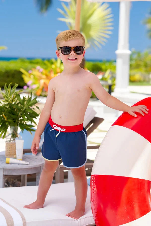 Tanner Trunks - Nantucket Navy/Richmond Red Boy Bathing Suit Beaufort Bonnet 