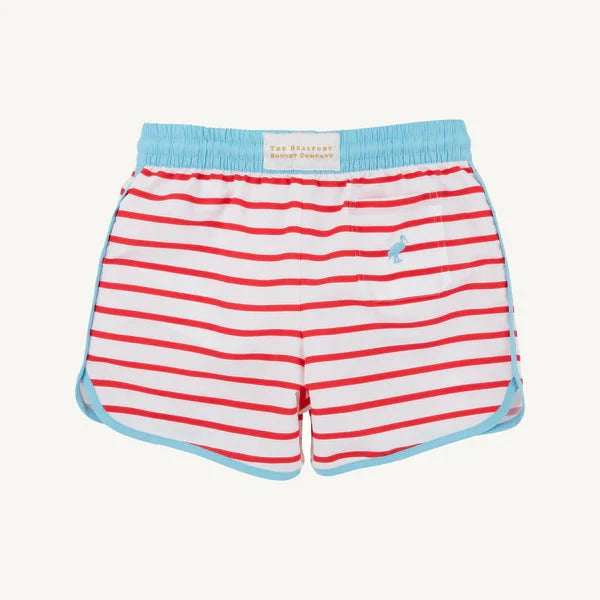 Tanner Trunks - Richmond Red Stripe/Belhaven Blue Boy Bathing Suit Beaufort Bonnet 