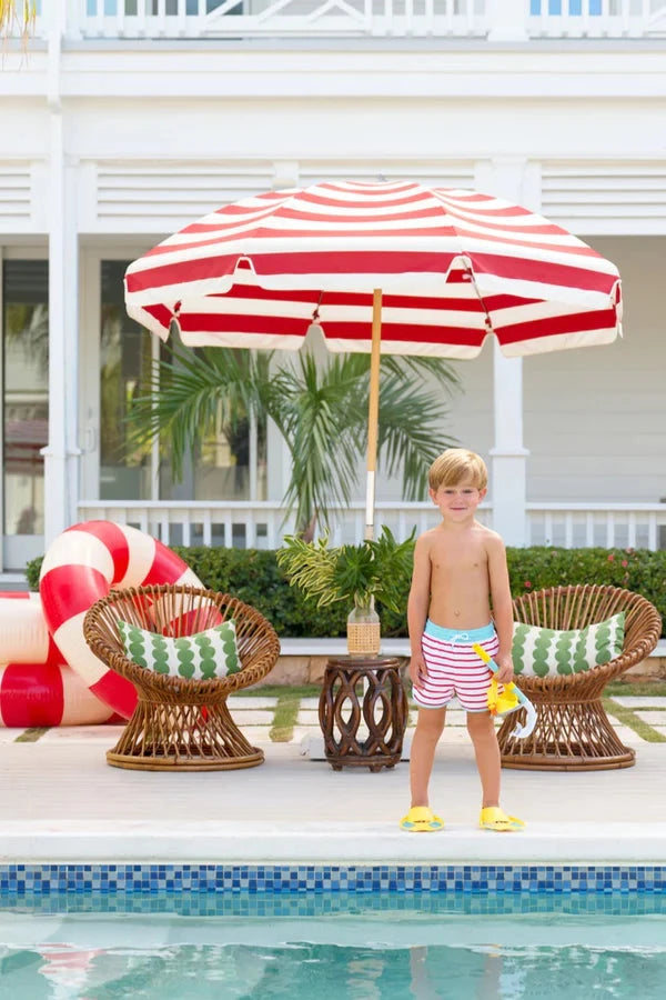 Tanner Trunks - Richmond Red Stripe/Belhaven Blue Boy Bathing Suit Beaufort Bonnet 