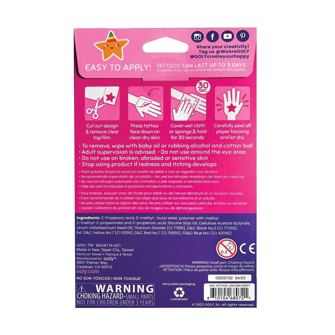 Tattoo Palooza Mini Temporary Tattoo - Unicorn Party 3 Sheets Tattoos Ooly 