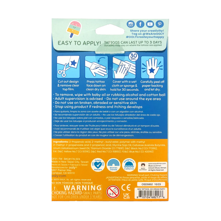 Tattoo Palooza Mini Temporary Tattoos - Ice Cream Party Tattoos Ooly 